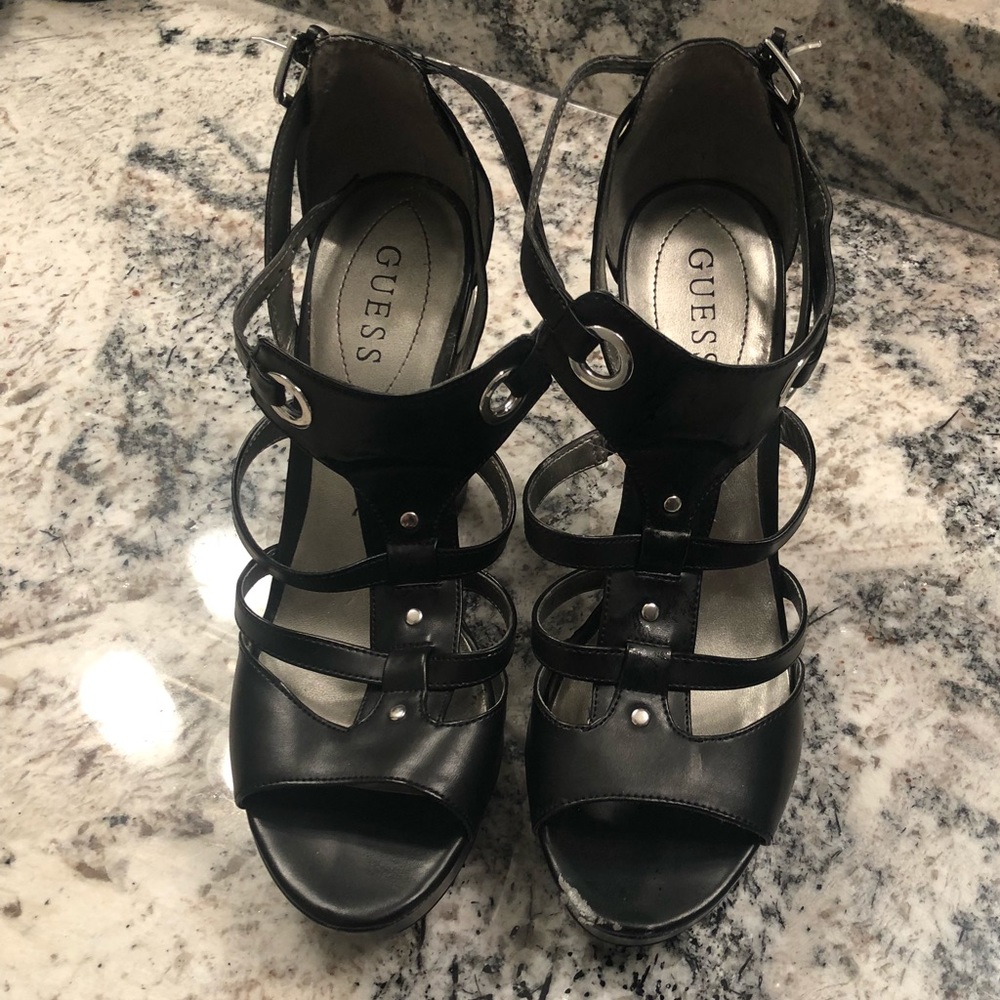 Guess Black Platform Wedge Heels